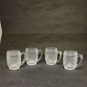 4 Vintage Hazel Atlas Clear Barrel Keg Mug Shot Glass w Handle Texture